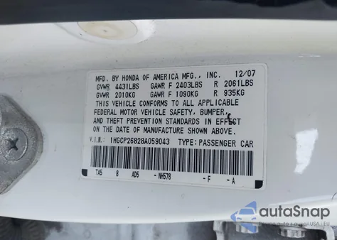2008 Honda Accord 2.4 Ex-L from USA, damaged, VIN 1HGCP26828A059043